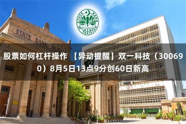 股票如何杠杆操作 【异动提醒】双一科技（300690）8月5日13点9分创60日新高